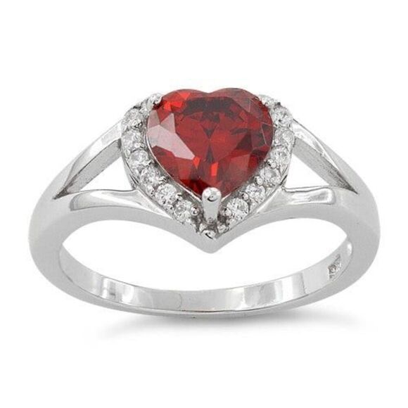 Sterling Silver Heart Shape Garnet Ring New - Picture 3 of 6